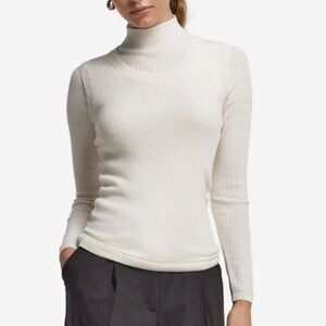 Falconeri 100% Cashmere Flat-Rib Ultrafine Turtleneck Sweater Cream Medium